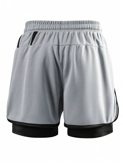 1 pièce Short de sport d'été 2-en-1 pour hommes, en tissu maille, short de course, convient pour la gym, la course en extérieur