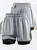 1 pièce Short de sport d'été 2-en-1 pour hommes, en tissu maille, short de course, convient pour la gym, la course en extérieur