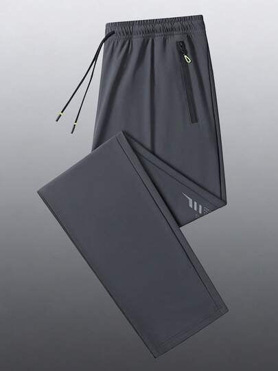 Pantalon de sport d'extérieur décontracté d'été pour hommes, tissu élastique frais et confortable, avec taille élastique à cordon de serrage et poches zippées sécurisées, convient pour un port quotidien