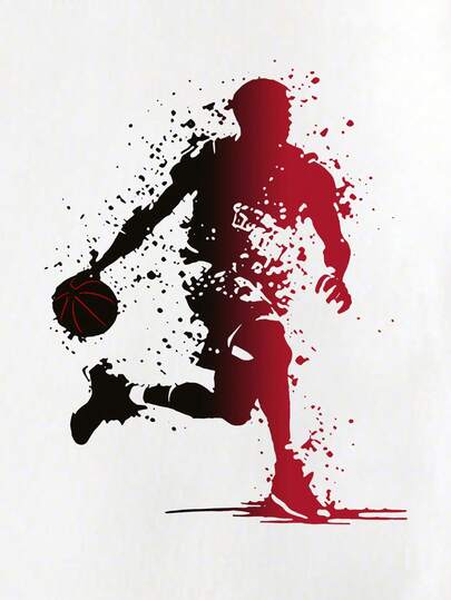 6 pièces/set Ensembles de t-shirts graphiques et shorts décontractés et à la mode pour tout-petits garçons, avec le numéro 23, silhouette de joueur de basket-ball, éclaboussures, imprimés de lettres, pour un port confortable au quotidien