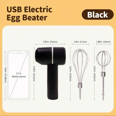 Nouveau batteur électrique sans fil à tête unique et double tige USB, mini fouet automatique pour crème et gâteau, mélangeur alimentaire de haute puissance à recharge rapide pour la maison, batteur électrique à œufs (blanc/noir)