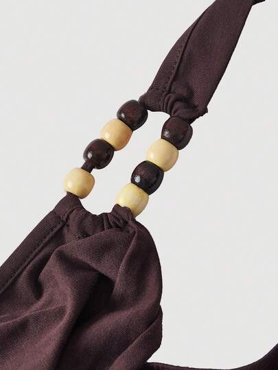 Skyraze Robe mini licou en coton marron foncé pour femmes, robe de soirée dos nu col drapé coupe évasée avec ourlet à volants étagés, tenue décontractée d'été pour vacances et fêtes