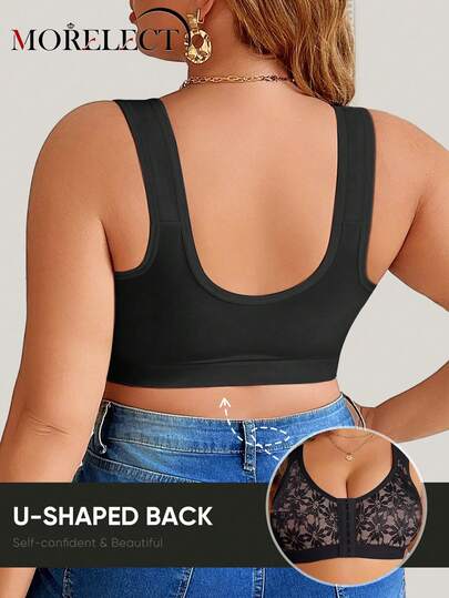 Morelect Soutien-gorge sans armature à fermeture frontale en dentelle pour femmes grandes tailles, soutenant et respirant