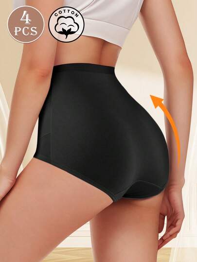 MEIYATING 4 pièces/paquet Culottes taille haute pour femmes, contrôle du ventre & levage des fesses, culottes sans couture croisées, respirantes