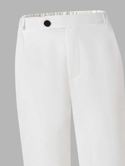 4 pièces Ensemble de costume blanc et noir pour garçons préadolescents, blazer, gilet, chemise, pantalon, tenue formelle élégante pour mariage, banquet, événements d'accueil et rentrée scolaire automne