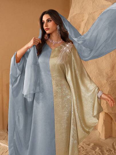 Al Najma Robe abaya élégante style moyen-oriental à manches chauve-souris, patchwork jacquard, Dubai Turquie, amincissante