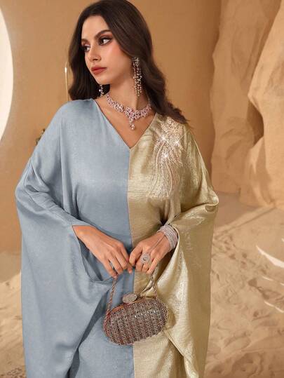 Al Najma Robe abaya élégante style moyen-oriental à manches chauve-souris, patchwork jacquard, Dubai Turquie, amincissante