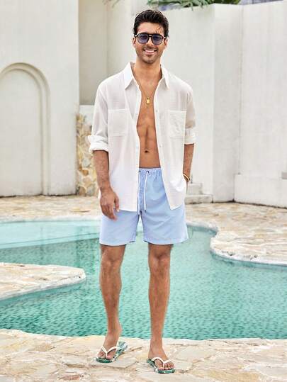 Mercer Haus Maillots de bain à taille coulissante à rayures verticales pour hommes, pour vacances d'été et plage