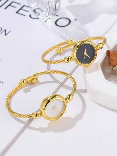 1/2 pièces Set, Montre élégante pour femme, Montre bracelet quartz au design minimaliste et exquis à la mode pour femme, Convient pour le port quotidien, les vacances, la rentrée scolaire, les vacances, les fêtes, les banquets du soir et autres occasions,