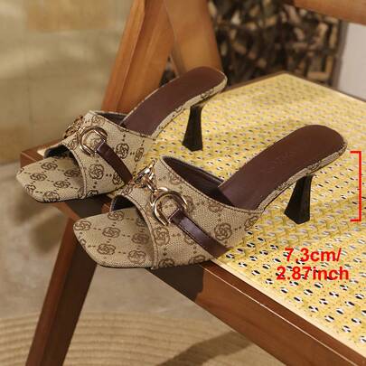 Sandales mules à talons stilettos pour femmes avec décoration boucle métallique et bout carré, élégantes pour les soirées, les boîtes de nuit et le port formel quotidien