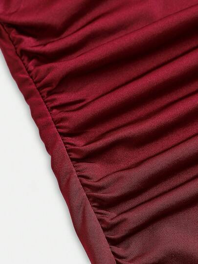 Robe moulante élégante pour jeune fille, couleur bordeaux unie, décoration florale 3D, épaule asymétrique, plissée, longue, pour dîner et soirée d'été, marron