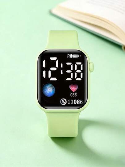 2 pièces/Set, Nouvelle montre électronique à affichage numérique carré pour femmes avec ensemble de bracelet en forme de cœur, idéal pour les femmes à porter, meilleur cadeau de la fête des mères pour maman