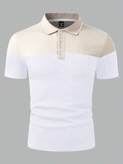 EGENSIO Polo à manches courtes décontracté pour hommes, avec contraste de couleurs et texture du tissu, pour l'été