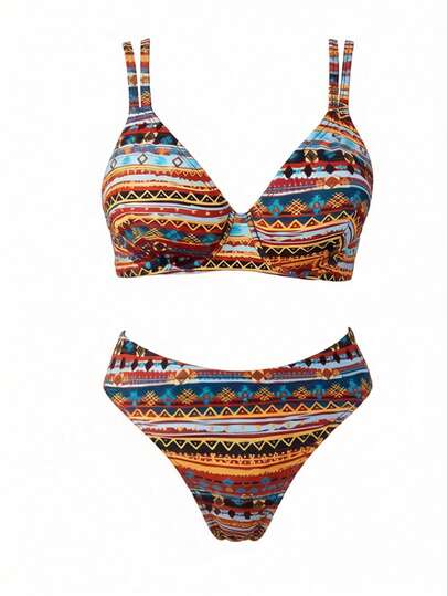 Swim Vcay 2 pièces Ensemble de bikini avec armature à imprimé aléatoire pour femmes grande taille