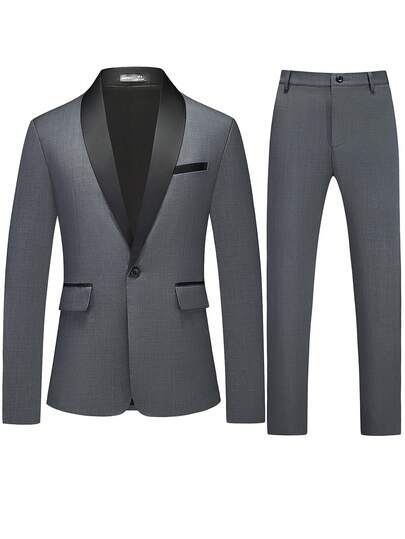 Manfinity Mode Ensemble de costume formel pour homme avec blazer à col châle bicolore et pantalon, costume de soirée, costume de mode pour homme, costume ajusté pour homme, costume pour homme, formel, cérémonie