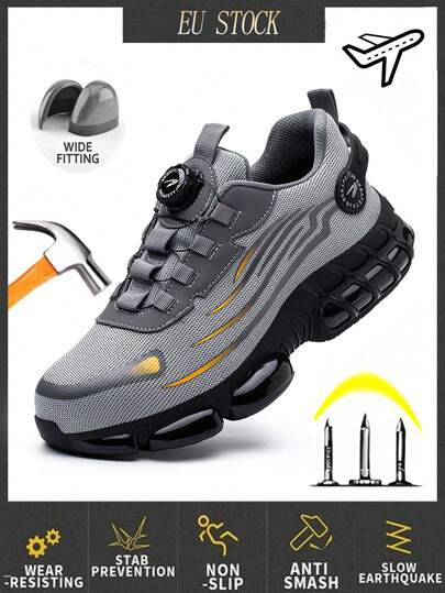 Chaussures de travail à bout d'acier pour hommes, Légères et respirantes, résistantes aux chocs et aux perforations, design à verrouillage rotatif, convenant pour la construction et l'entrepôt