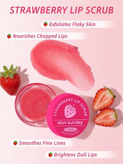 Gommage pour les lèvres à la fraise Slow Sunday, hydratant, revitalisant et exfoliant, peeling facial, bon choix pour les vacances, les essentiels de voyage, Halloween, convient pour les soins des lèvres en été