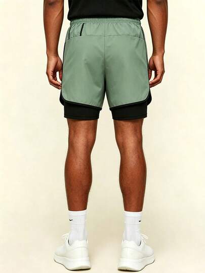 AHTELB Short léger et respirant pour hommes, séchage rapide, 2 en 1 avec double couche en soie de glace, design d'impression latérale, convient pour les sports de plein air, le marathon, la course, l'entraînement anti-exposition. Short élastique, respiran