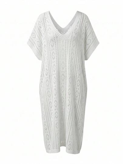 Swim Lushoire Robe longue de plage décontractée grande taille unie, manches chauve-souris et cache-maillot pour l'été