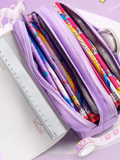 Trousse à crayons personnalisable avec nom, 3 couches, grande capacité, convient pour le rangement de fournitures scolaires, l'affichage personnalisé, l'utilisation scolaire, cadeau de vacances, parfait pour le cadeau de la rentrée scolaire, la rentrée sc
