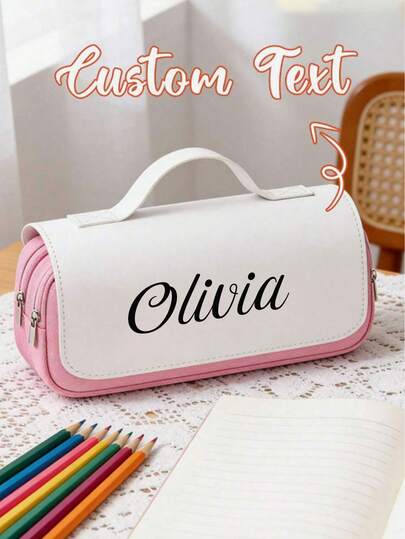 Trousse à crayons personnalisable avec nom, 3 couches, grande capacité, convient pour le rangement de fournitures scolaires, l'affichage personnalisé, l'utilisation scolaire, cadeau de vacances, parfait pour le cadeau de la rentrée scolaire, la rentrée sc