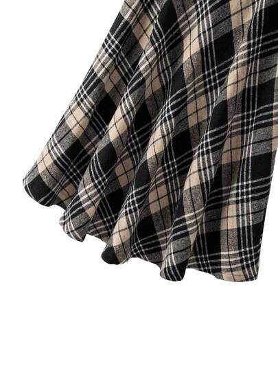 Clasi Jupe trapèze élégante grande taille style années 90 et 70 à carreaux avec poches latérales, noir et blanc, pour bureau et rendez-vous en automne. Vêtements d'automne pour femmes