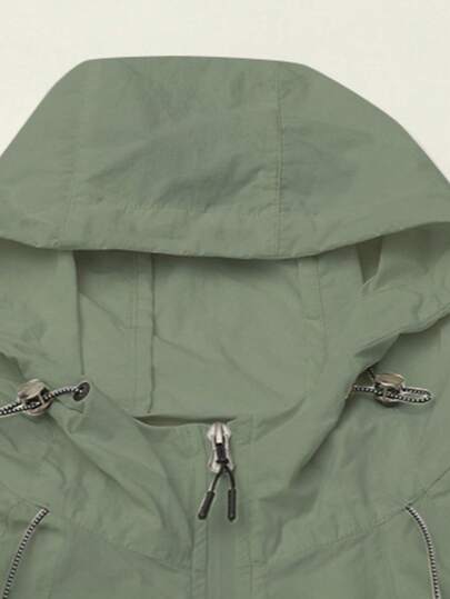 1 pièce Veste de sport légère à capuche verte pour hommes, ourlet ajustable avec cordon de serrage, polyvalente et confortable pour le plein air, la course, le cyclisme, la randonnée, la pêche et les tenues décontractées