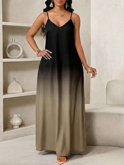 Robe de soirée décontractée à glissière en couleur dégradée pour femmes grandes tailles