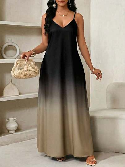 Robe de soirée décontractée à glissière en couleur dégradée pour femmes grandes tailles