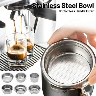 1 pièce Bol à poudre de café en acier inoxydable, tasse à poudre de café pour machine à café semi-automatique expresso dose simple/double, filtre de tête d'infusion, filet de filtre sans poignée, facile à nettoyer