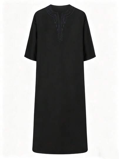 Nouvelle arrivée Robe arabe de style marocain à manches courtes brodée pour hommes musulmans, convient pour le port quotidien et les cadeaux