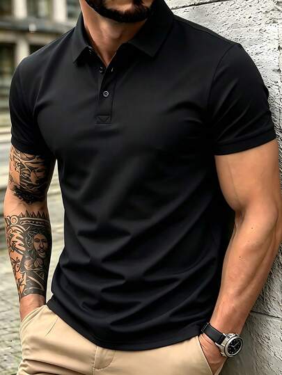 Chemise polo légère d'été pour hommes | Coupe slim, manches courtes, couleur unie, col, convient pour le quotidien, les trajets, le bureau, les sports légers et la plage, style décontracté chic