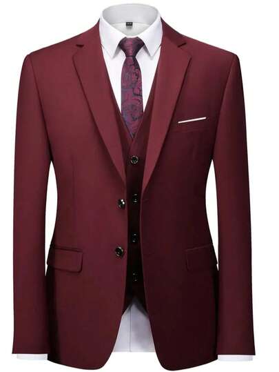 3 pièces Ensemble de costume formel pour hommes, comprenant une veste de costume à revers simple + un gilet assorti + un pantalon, convenant pour les mariages et les occasions professionnelles