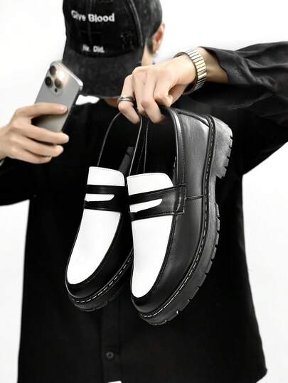 Chaussures noir épaisses et antidérapantes pour hommes, chaussures plates résistantes pour étudiants, chaussures de travail formelles et de navette, chaussures de travail décontracté unisexes noires et blanches