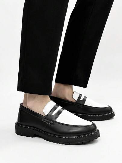 Chaussures noir épaisses et antidérapantes pour hommes, chaussures plates résistantes pour étudiants, chaussures de travail formelles et de navette, chaussures de travail décontracté unisexes noires et blanches