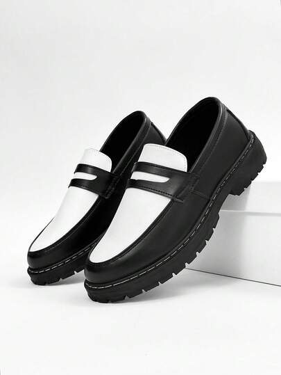 Chaussures noir épaisses et antidérapantes pour hommes, chaussures plates résistantes pour étudiants, chaussures de travail formelles et de navette, chaussures de travail décontracté unisexes noires et blanches