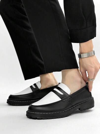 Chaussures noir épaisses et antidérapantes pour hommes, chaussures plates résistantes pour étudiants, chaussures de travail formelles et de navette, chaussures de travail décontracté unisexes noires et blanches