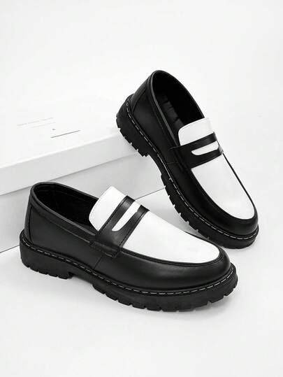 Chaussures noir épaisses et antidérapantes pour hommes, chaussures plates résistantes pour étudiants, chaussures de travail formelles et de navette, chaussures de travail décontracté unisexes noires et blanches