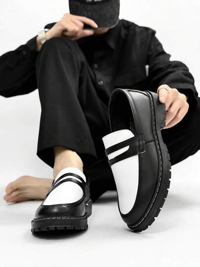 Chaussures noir épaisses et antidérapantes pour hommes, chaussures plates résistantes pour étudiants, chaussures de travail formelles et de navette, chaussures de travail décontracté unisexes noires et blanches
