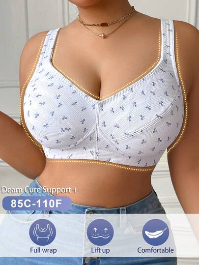 DesireSculpt 1 pièce Soutien-gorge sans fil grande taille, soutien-gorge décontracté confortable à fond fin et rassemblé