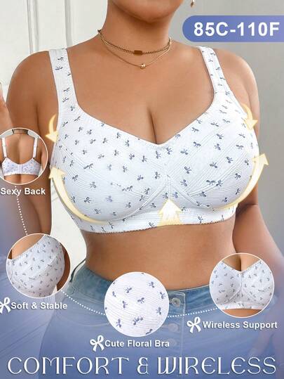 DesireSculpt 1 pièce Soutien-gorge sans fil grande taille, soutien-gorge décontracté confortable à fond fin et rassemblé