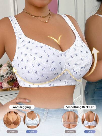 DesireSculpt 1 pièce Soutien-gorge sans fil grande taille, soutien-gorge décontracté confortable à fond fin et rassemblé