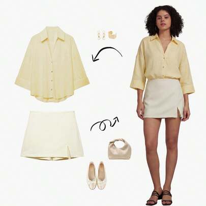 Blouse décontractée polyvalente pour femmes YROOE, minimaliste/décontractée-chic/quotidienne/élégante, chemise légère à col ample et manches longues - jaune clair, de l'été au travail, du travail au week-end