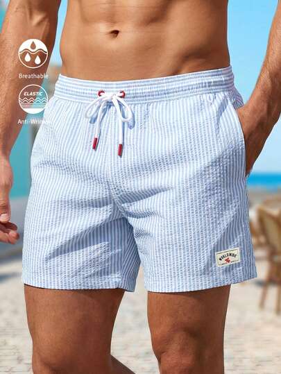 CoralVoy Short de plage décontracté à imprimé rayé pour hommes, vacances