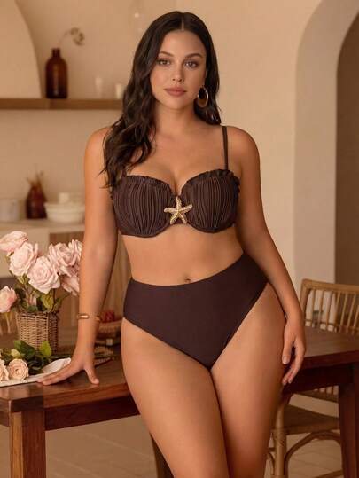 Swim Chiccia Ensemble de bikini grande taille à bretelles fines avec garniture florale, plage d'été