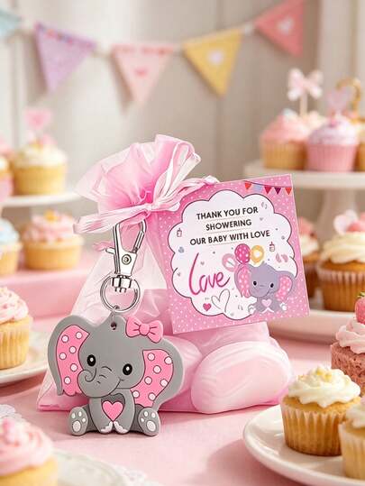 30/15 pièces Ensemble de cadeaux porte-clés éléphant pour baby shower, comprend porte-clés éléphant, sac en organza et carte de remerciement, convient pour baby shower, fête de révélation du , fête de future maman, fête de baptême, fête à thème éléphant,
