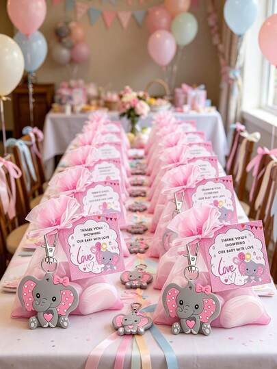 30/15 pièces Ensemble de cadeaux porte-clés éléphant pour baby shower, comprend porte-clés éléphant, sac en organza et carte de remerciement, convient pour baby shower, fête de révélation du , fête de future maman, fête de baptême, fête à thème éléphant,