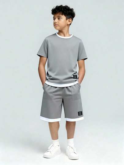 Vacaura T-shirt et short 2 en 1 avec lettres patchées pour préadolescents
