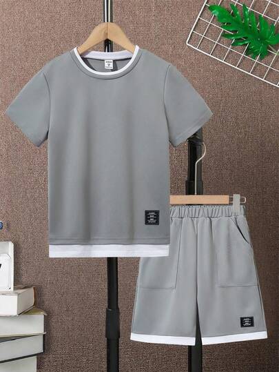 Vacaura T-shirt et short 2 en 1 avec lettres patchées pour préadolescents