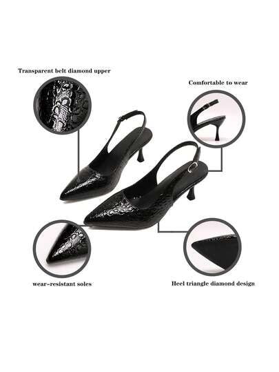 Sandales à talons hauts de 7 cm à bout fermé pour femmes, chaussures de soirée à bride élastique et talon kitten noir pointu, style féérique